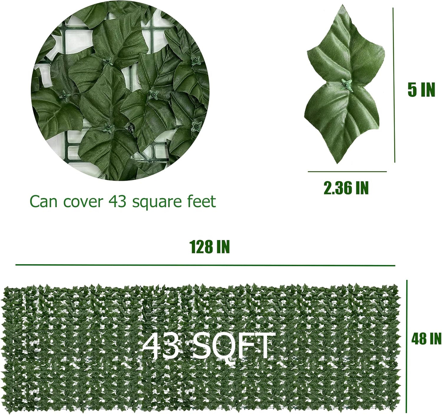 Artificial Ivy Privacy Fence Screen, 128 "x 48" (43 Sqft) Anti-Ultraviolet Artificial Hedge Grass Wall, Used for Indoor and Outdoor Green Background, Garden Greening Decoration