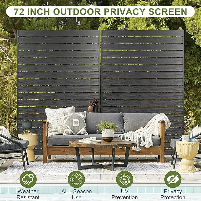 NicBex 2-Pack Outdoor Privacy Screen, 72" H x 47" W Privacy Screen Decorative Fence, Freestanding Fence Panels with Metal Stand, HDPE Indoor Decorative Divider for Pool, Garden, Bathroom, Black