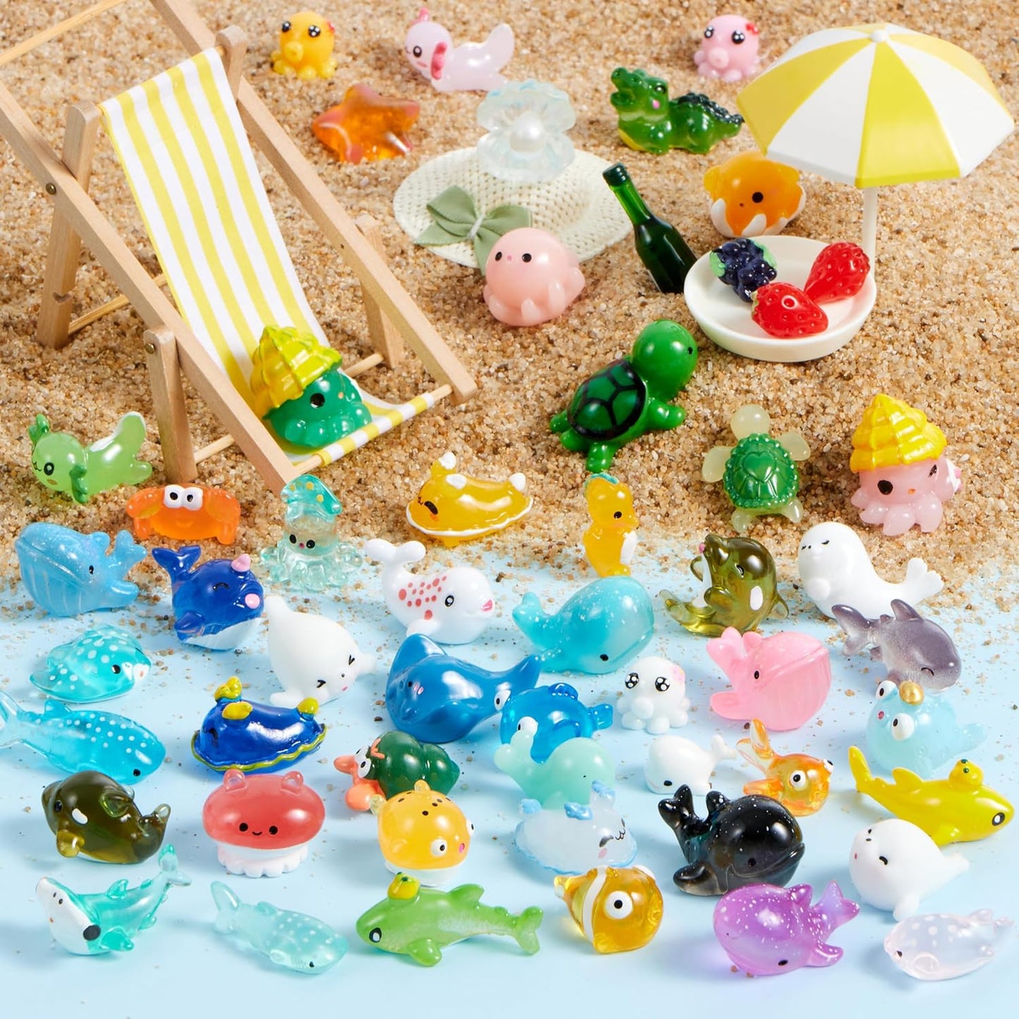 JOYIN 50 Pcs Mini Ocean Resin Animals Figures, Mini Sea Animals Figurines for Aquarium Ornaments Decorations, Cute Garden Accessories, Slime Charms for Crafts, DIY Miniature Scenes