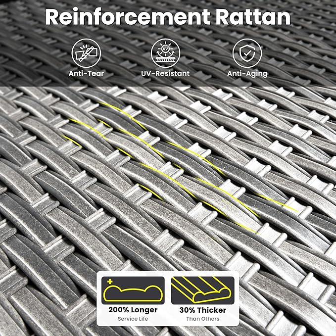 ovios 5 Pieces Patio Furniture Set, Outdoor Wicker Sofa Couch with Swivel Chairs 42" Fire Pit Table, High Back All Weather Modern Conversation Sets, Grey Rattan, Grey