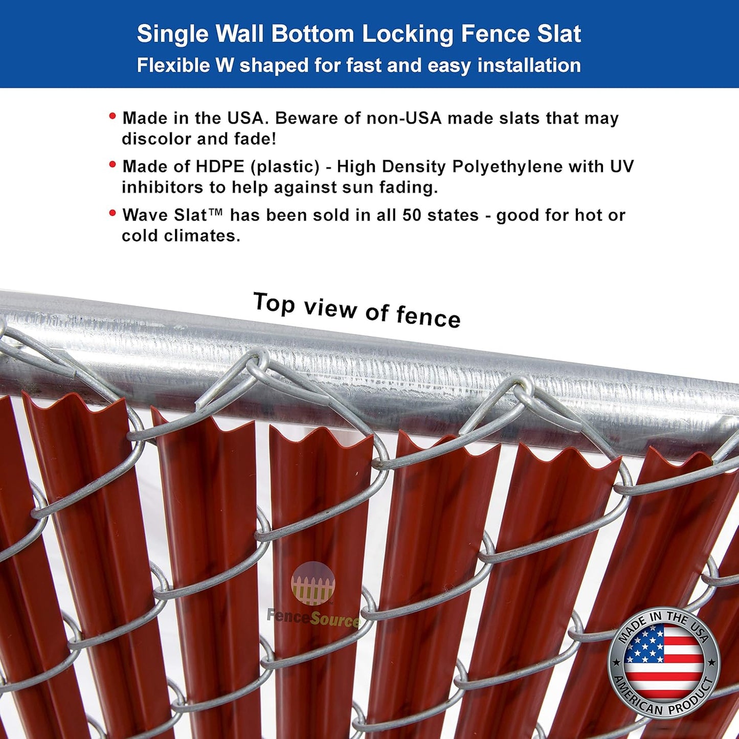 Wave Slat (9 Colors) Single Wall Bottom Locking Privacy Slat for 4', 5', 6', 7' and 8' Chain Link Fence (7 ft, Redwood)
