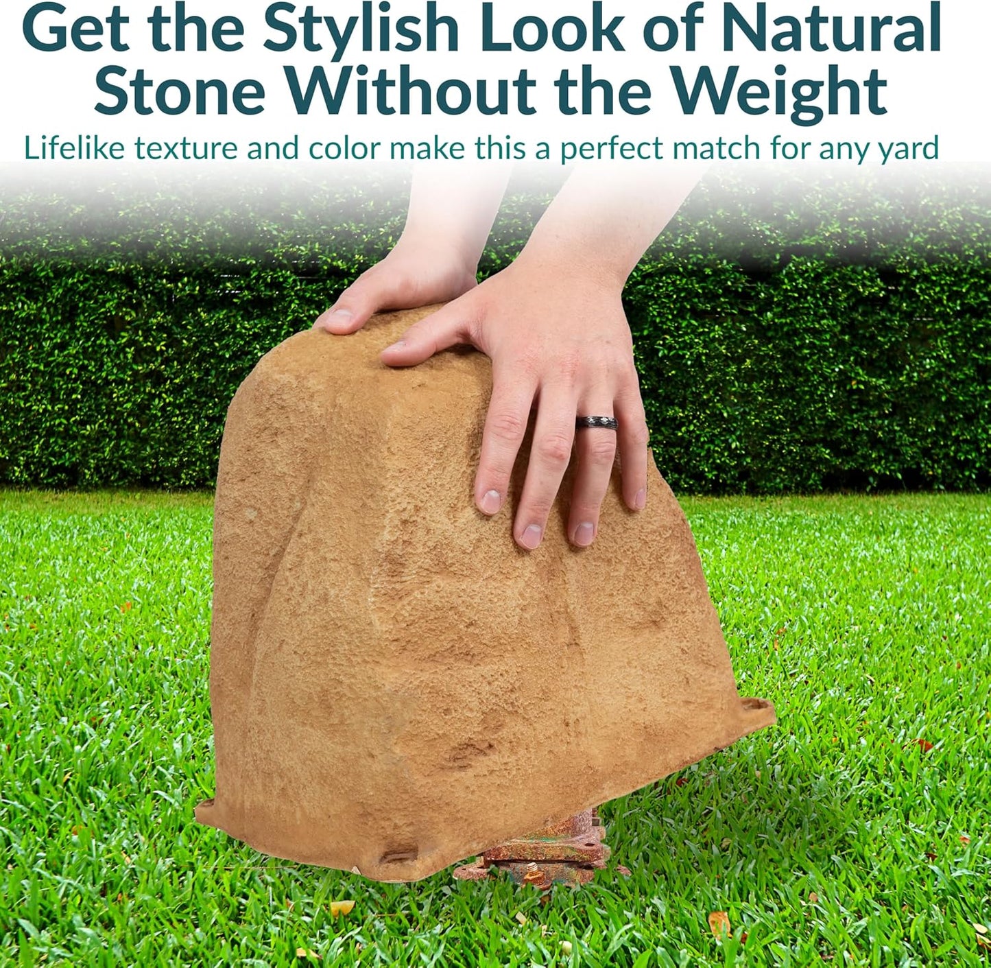 Sunnydaze 11" H Polyresin Faux Landscape Rock Cover - Lightweight Fake Rock Well Pump Cover for Outside - Sand - 2-Pack