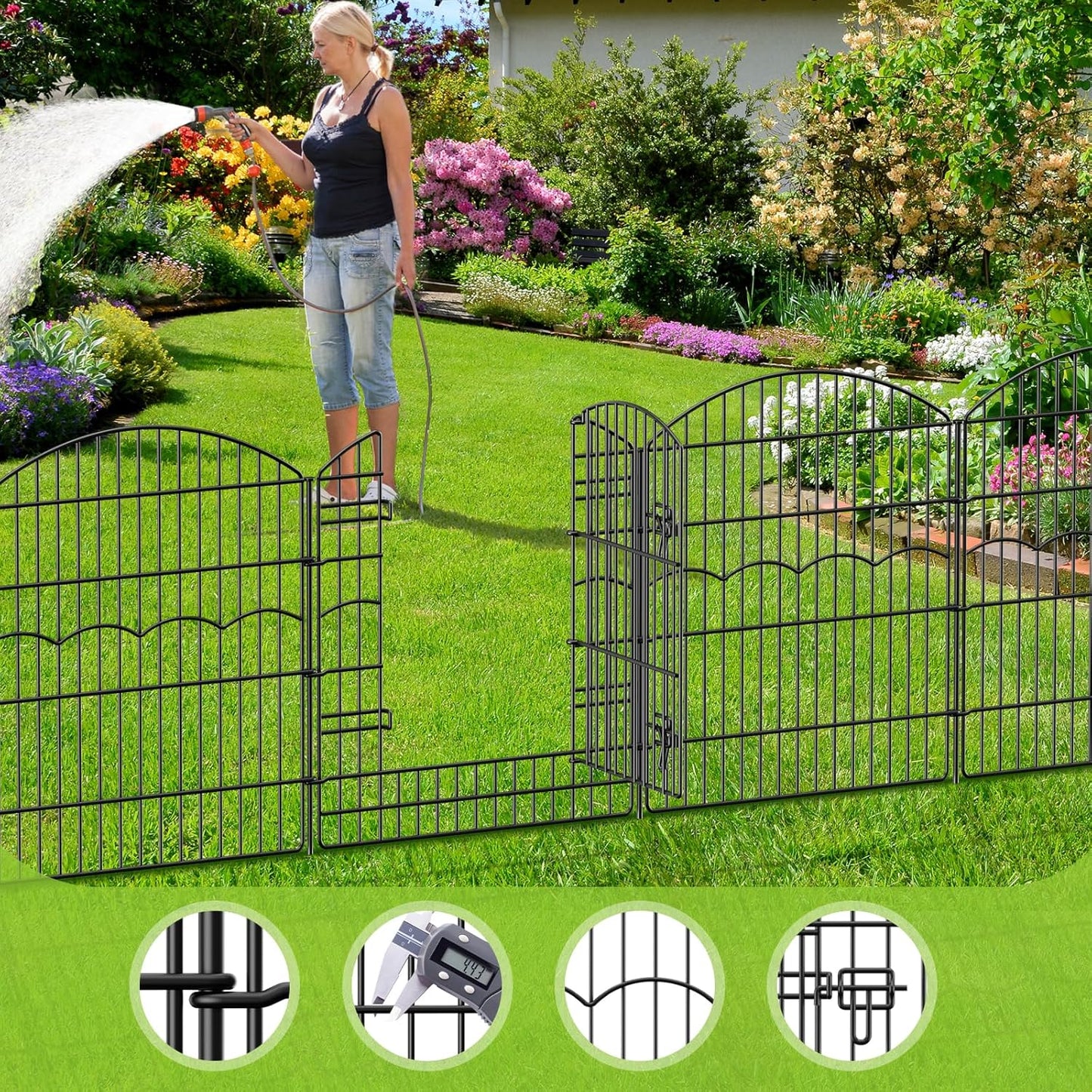 Decorative Garden Fence 12 Panels 26.8ft(L)×32in(H) Garden Fences Animal Barrier Fencing with 11 Panels + 1 Gate, No Dig Metal Rustproof Wire Border Temporary Dog Fence Outdoor for Patio Yard Lawn