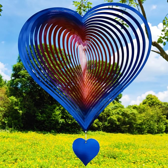 DJUAN Wind Spinners Outdoor Garden Decor 12inch Blue-Orange Love Heart Hanging Wind Spinner Metal Yard Art Decorations Kinetic Wind Sculptures & Spinners Birthday Gifts for Women, Mom, Grandma