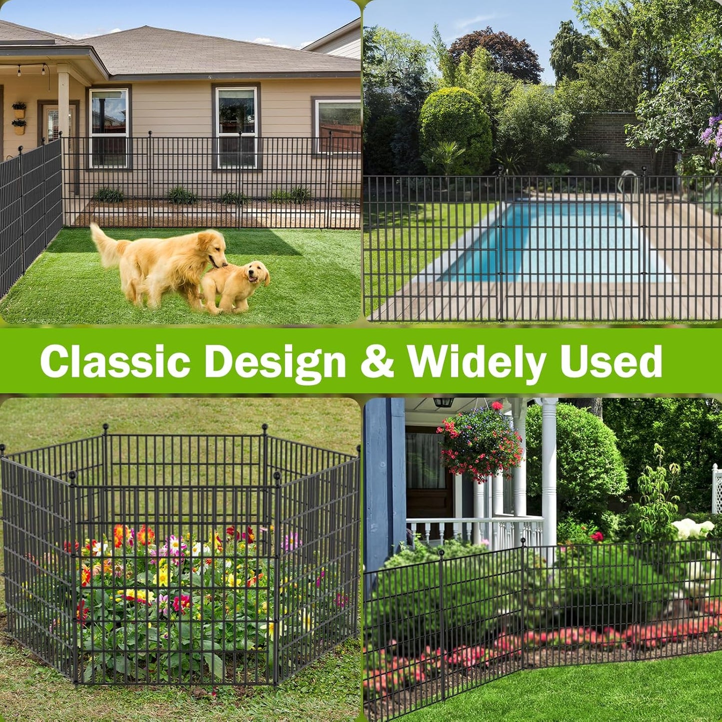 10 Panels No Dig Decorative Outdoor Garden Fence for Yard, 32 in(H) X 23.6 ft(L) Animal Barrier Fencing Rustproof Metal Wire Panel Border for Dog, Rabbits, and Patio Temporary Ground Stakes