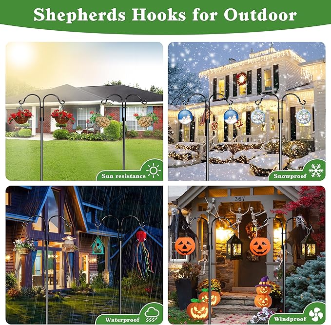 Double Shepherds Hooks for Outdoor (2Pack,76 inch) Heavy Duty Adjustable Bird Feeder Pole Garden Decor Shepherds Hook for Hanging Bird Feeder, Plant Baskets, Hummingbird Feeder for Outside