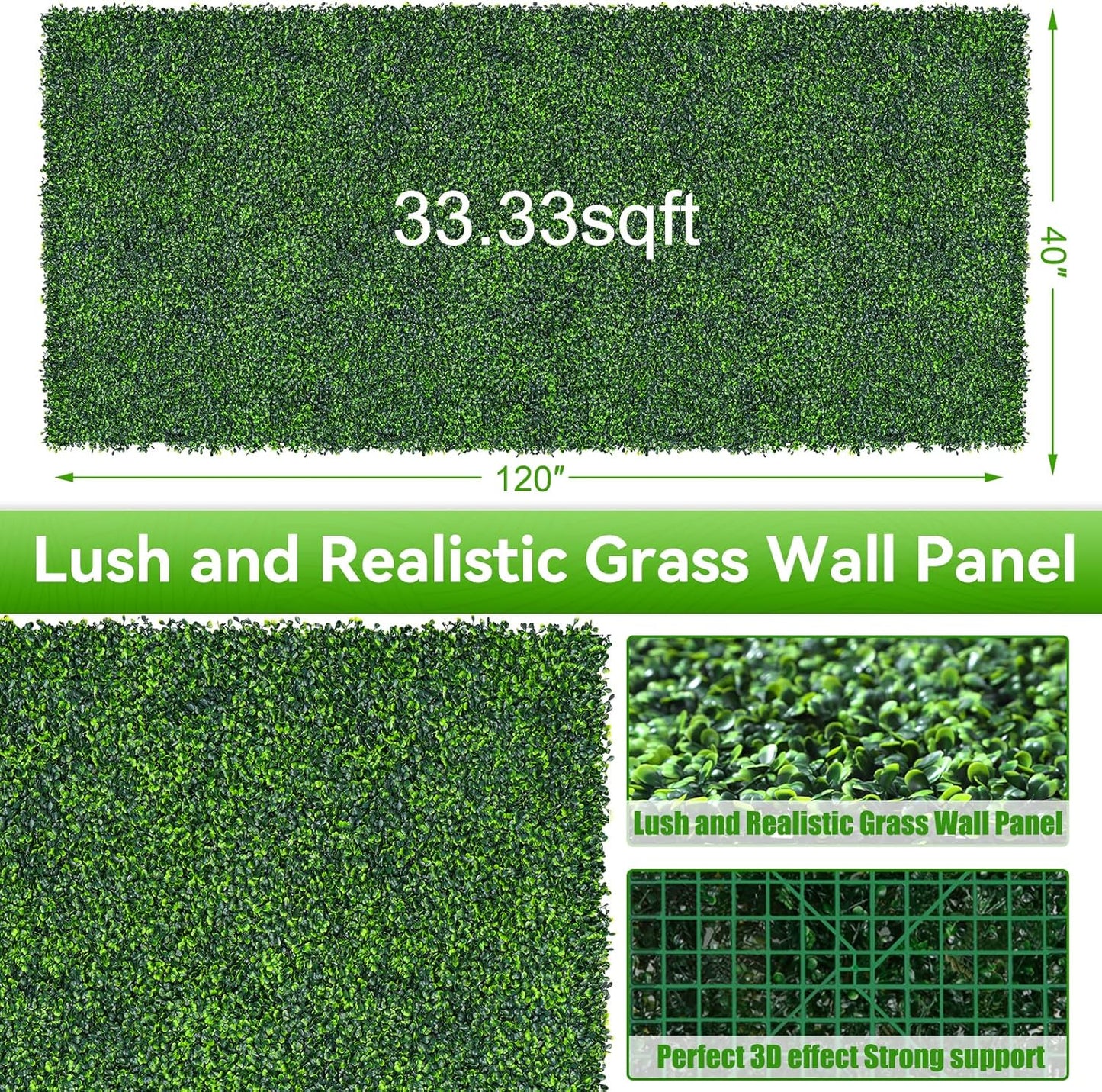 Artificial Boxwood Roll,40x120 in(33.3 sqft) UV-Anti Faux Ivy Grass Wall Backdrop for Balcony Privacy, Fake Grennery Wall Decor for Garden, Patio, Backyard