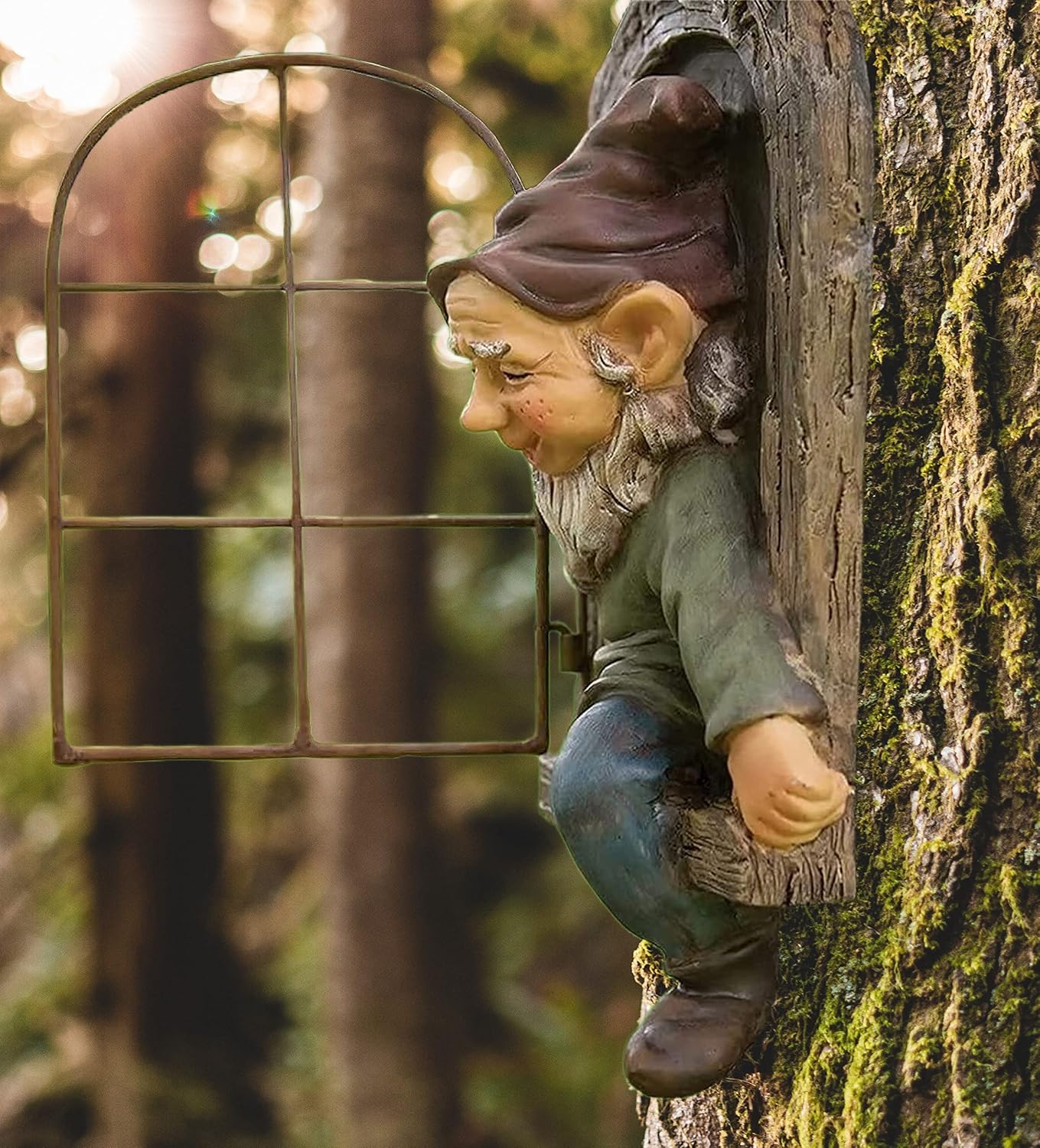 coolboy Outdoor Gnome Garden Decorative-12 Inch Elf Out The Door Tree Hugger,Gnome Decorations for Home,Whimsical Dwarves Outdoor Ornament,Gnome Statue Figurines-Patio Yard Lawn Porch Decoration