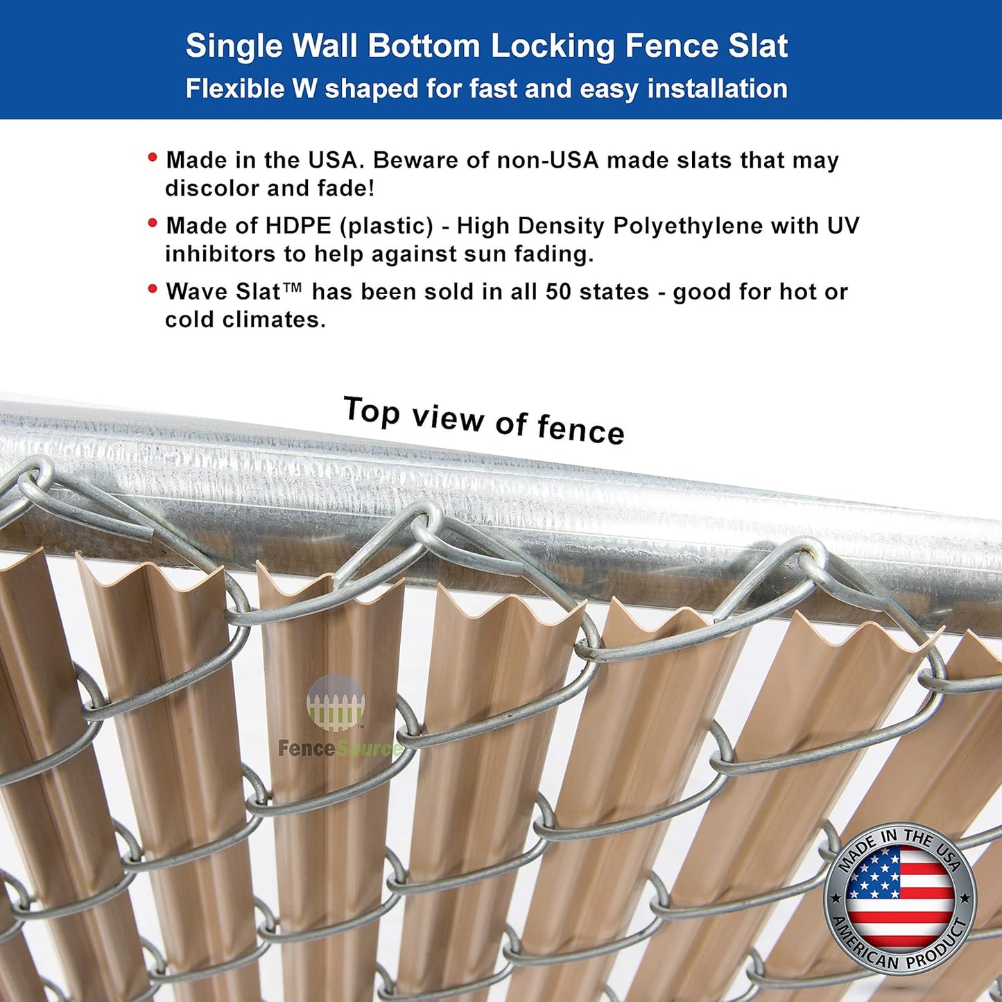 Beige Wave Slat (9 Colors Available) Single Wall Bottom Locking Privacy Slat for a 7 ft high Chain Link Fence (Slat Length 80.5", Beige)