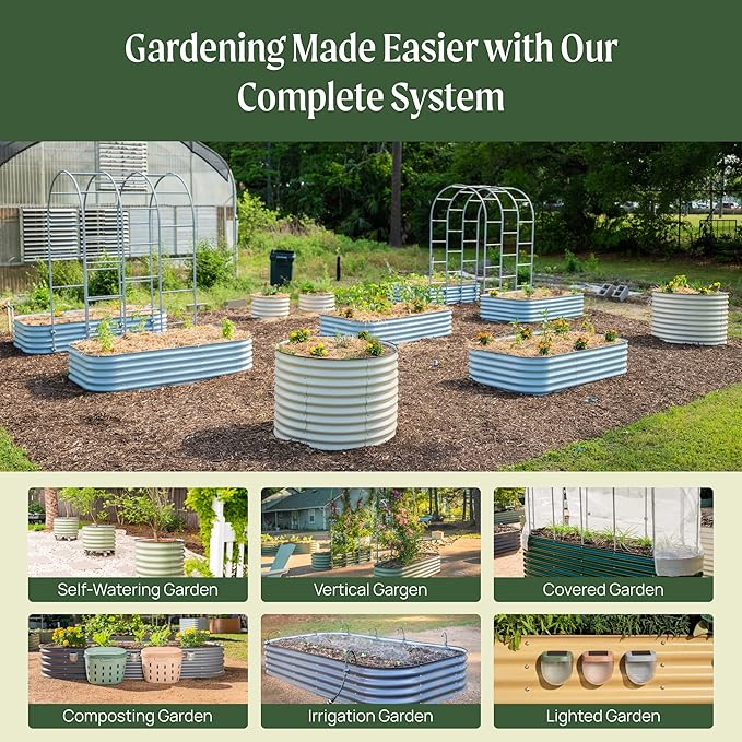 Vego garden 26" Extra Tall Raised Garden Bed Kits, 4 in 1 Modular Raised Planter Box for Vegetables Flowers Fruits Oval Metal Raised Garden Pearl White