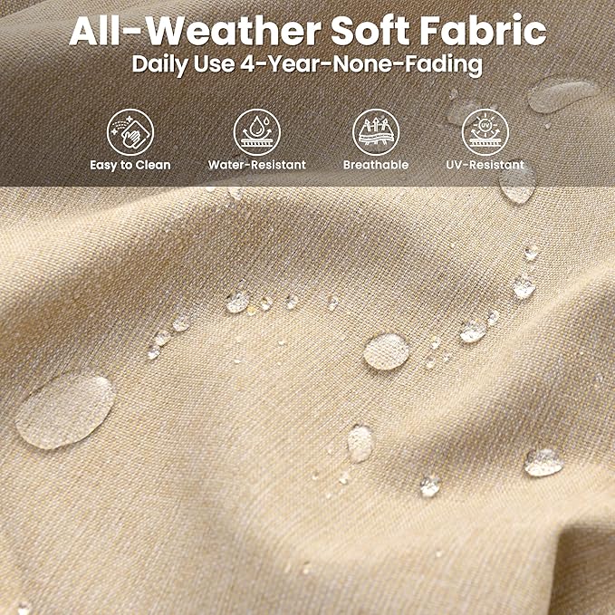 ovios 7 Pieces Patio Furniture Set, Outdoor Wicker Sofa Couch with Swivel Chairs 42" Fire Pit Table, High Back All Weather Modern Conversation Sets, Brown Rattan, Beige