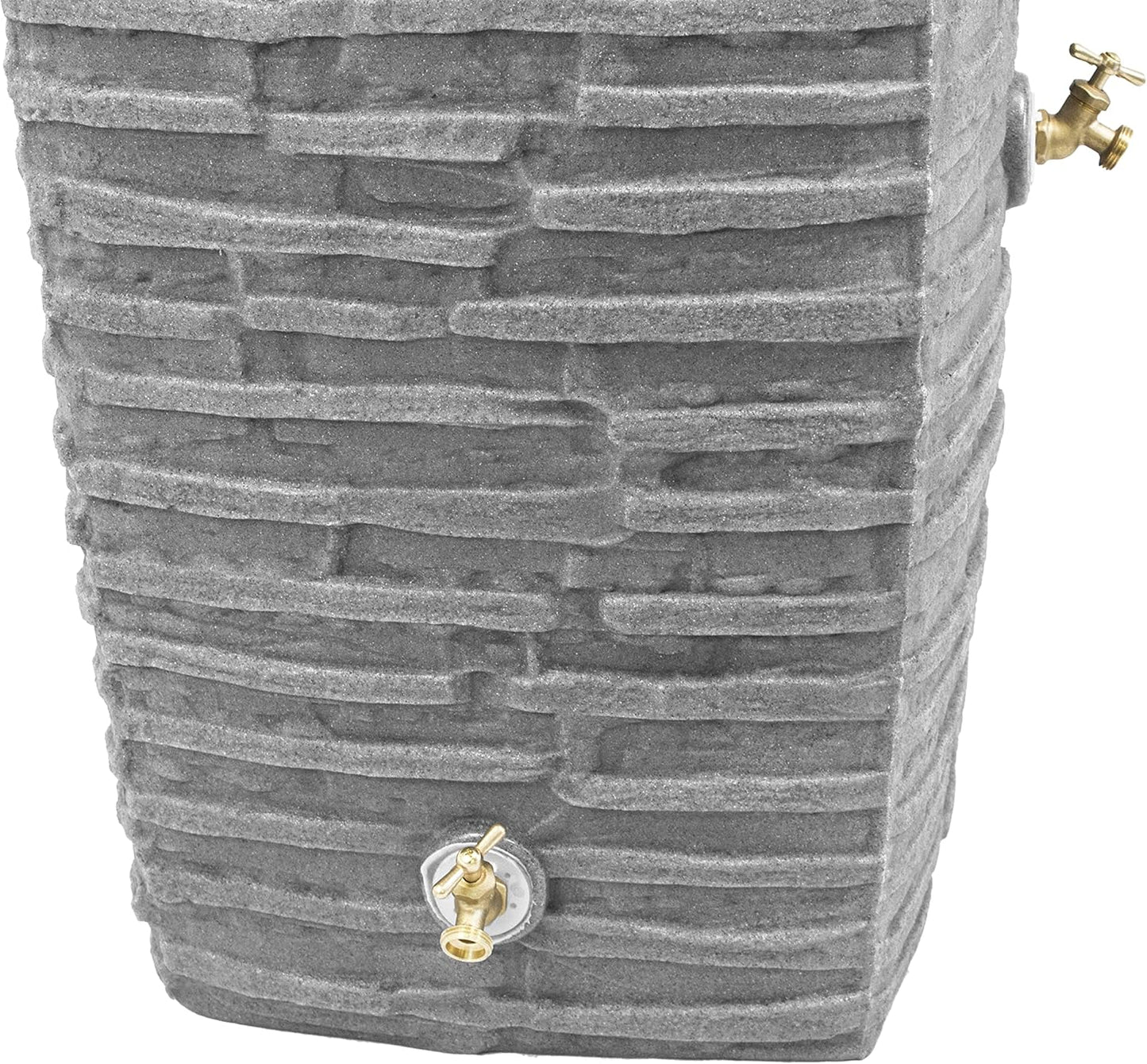 Good Ideas Impressions Riverwalk Rain Water Collection Barrel, Dark Granite, 50 Gallon - Faux Slate Rock Rainwater Catcher, Plastic Storage Drum with Dual Robust Metal Spigots & Fine Mesh Screen