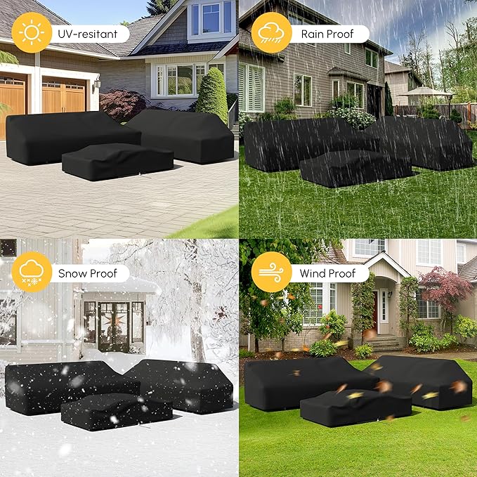 homary 6 Piece Aluminum & Teak Outdoor Sofa Set, Patio Conversation Sets Modular Outdoor Sofa with Covers, Waterproof, Fade Resistant Cushions Ideal for Patios & Balconies, Beige