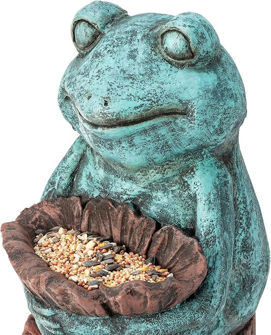 Alpine Corporation 16" Tall Indoor/Outdoor Frog with Flower Garden Statue Decoration, Multicolor