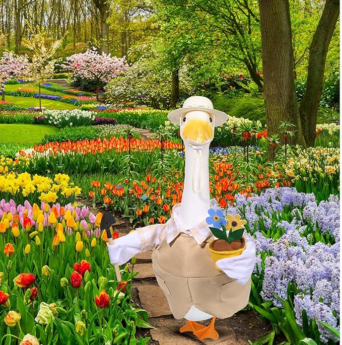 Gardener Porch Goose Outfits Spring Goose Outfit Cute Lawn Porch Goose Clothes Fits 23" Cement Plastic Goose Statue for Outdoor Garden Yard Patio Art Decor (Style1)
