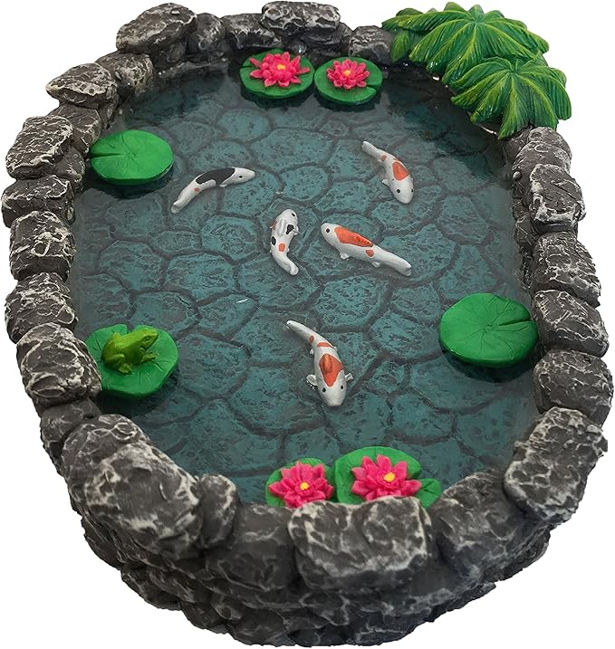 GlitZGlam KOI Miniature Pond for a Fairy Garden. A Miniature Pond for a Miniature Fairy Garden and Enchanted Garden Accessories