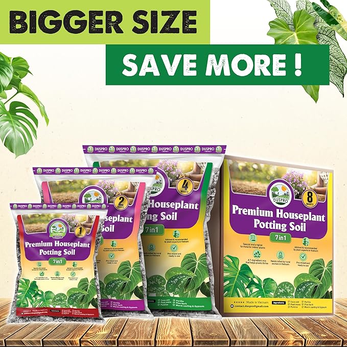 DUSPRO Recycle Pre-Mixed House Plant Potting Mix 7in1 with Potting Soil Indoor Plants, Tropical Indoor Potting Soil with Pine Bark, Pumice, Coco Coir, Perlite, Worm Castings, Gypsum, Peat Moss 1QRT