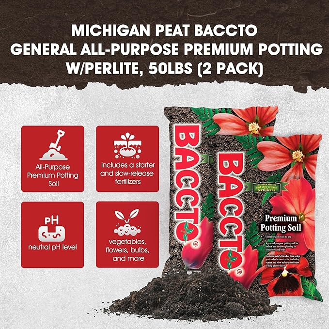 Michigan Peat All Purpose Potting Soil with Perlite for Lawns, Gardens, and Raised Planting Beds with Reed Sedge, Peat, and Sand, 50 Pounds (2 Pack)