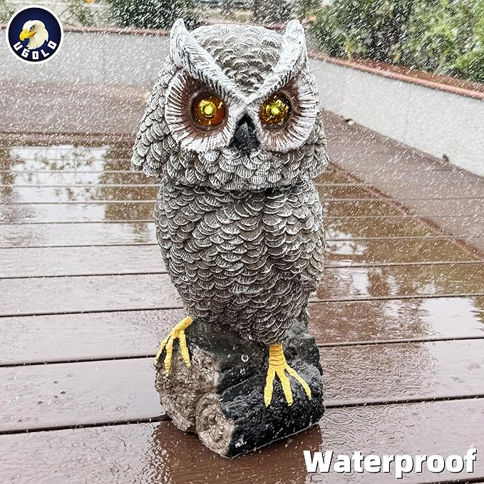 Solar Powered Garden Owl with Motion Detection, Rotating Head, Realistic Hoots and Silent Mode, Garden Sculpture, Plastic Owl Decoration for Home, Garden, Patio and Lawn