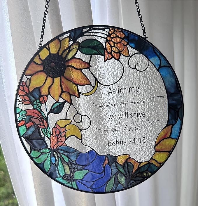 The Lord Suncatcher Stained Glass - As for Me and My House We Will Serve The Lord Christian Wall Decor | Bible Verse Wall Art for Bible Lovers Bible Verse Wall Art Themed Gift