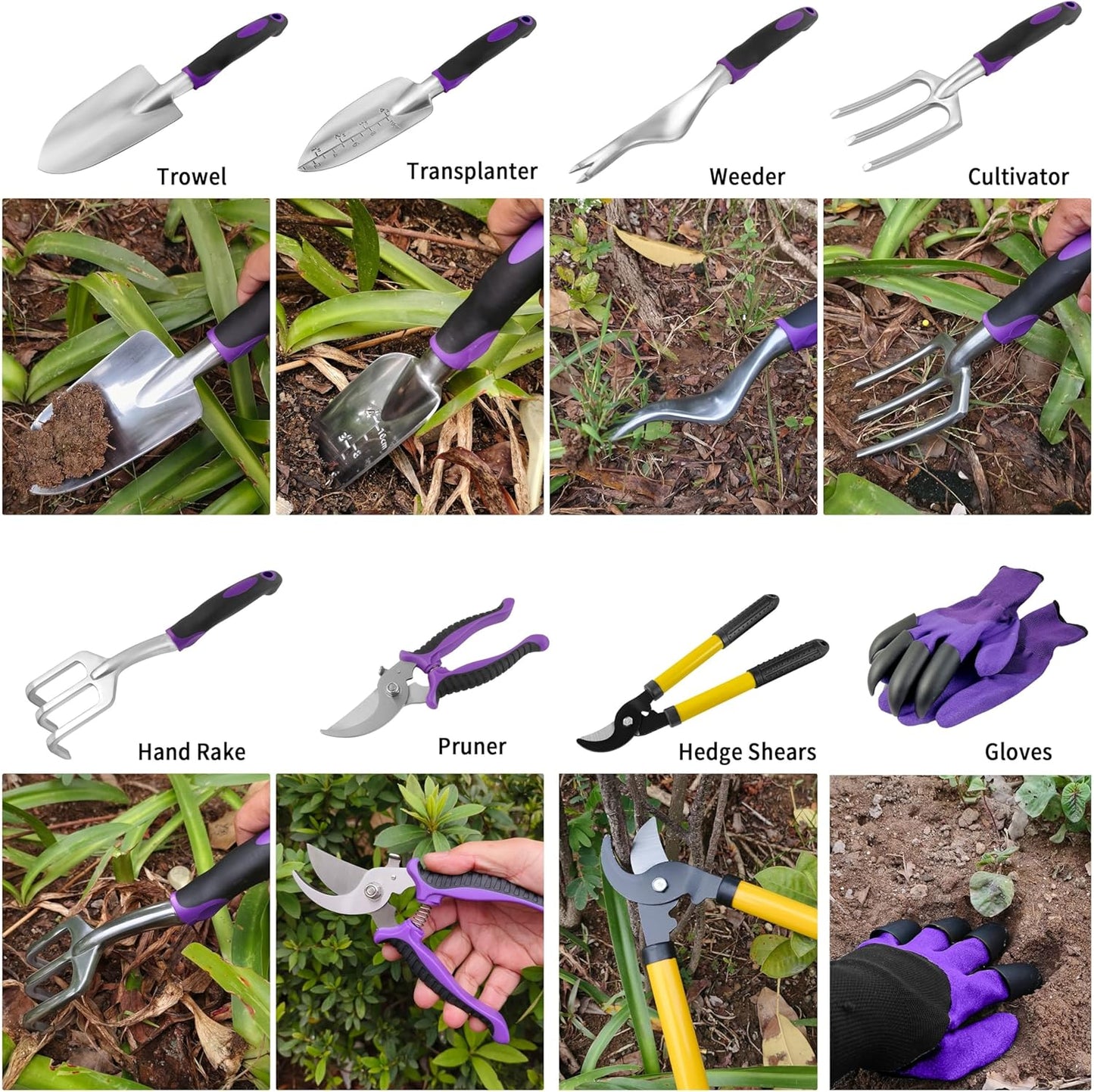 Gardening Tools – 42 Piece Premium Gardening Tool Set,Heavy Duty Hand Tools with Fashion Garden Tools Organizer Handbag,Rust-Proof Gardening Tool Kit, Ideal Gardening Gifts for Women((Purple Floral)