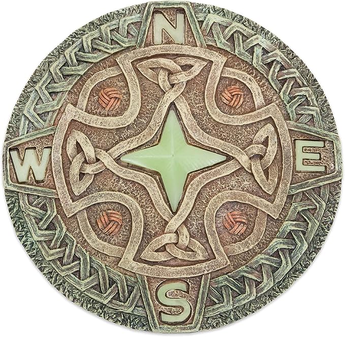 Bits and Pieces - 10” (25.5 cm) Glow-in-The-Dark Celtic Compass Decorative Stone - Yard Decoration – Beautiful Lawn/Garden Stone
