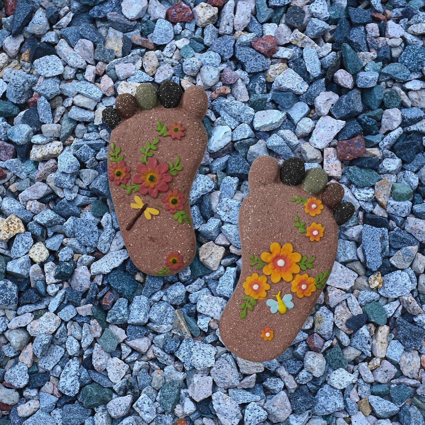 Stepping Stones - Light Brown Resin Footprint Shaped Set of 2 for Patio, Deck, Garden or Sidewalk