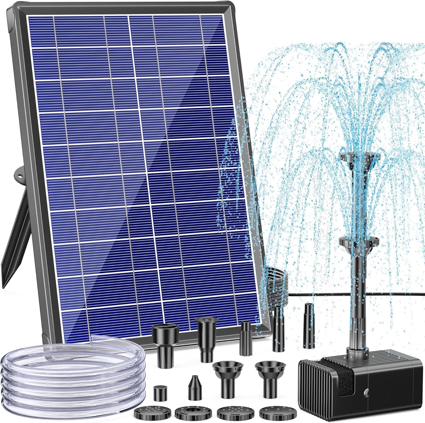 Antfraer Solar Fountain for Bird Bath, 8W Solar Water Fountain Pump with Dry-Run Protection & Double-Layer Nozzles, Solar Powered Fountain with 5Ft Tubing for Small Pond, Bird Bath,Water Feature-A108