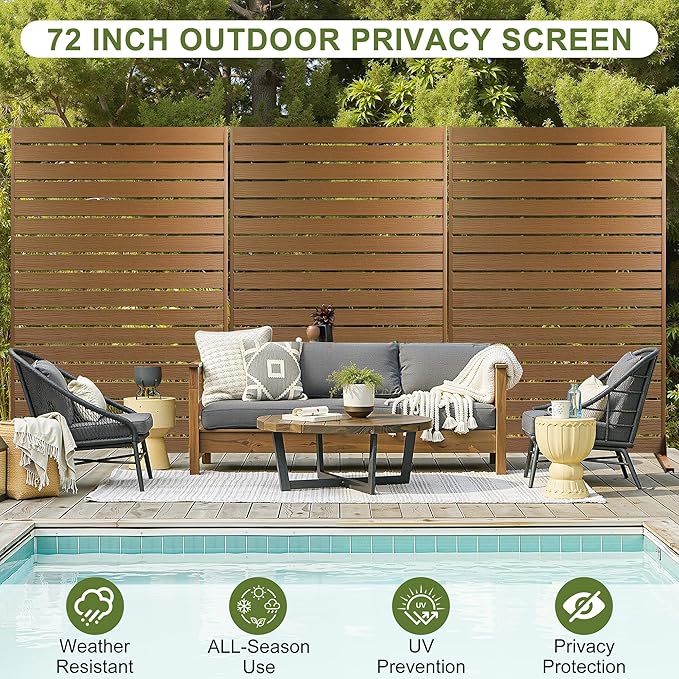 NicBex 3-Pack Outdoor Privacy Screen, 72" H x 47" W Privacy Screen Freestanding Decorative Fence with Metal Stand, HDPE Fence Panels Indoor Decorative Divider for Pool, Garden, Bathroom, Brown