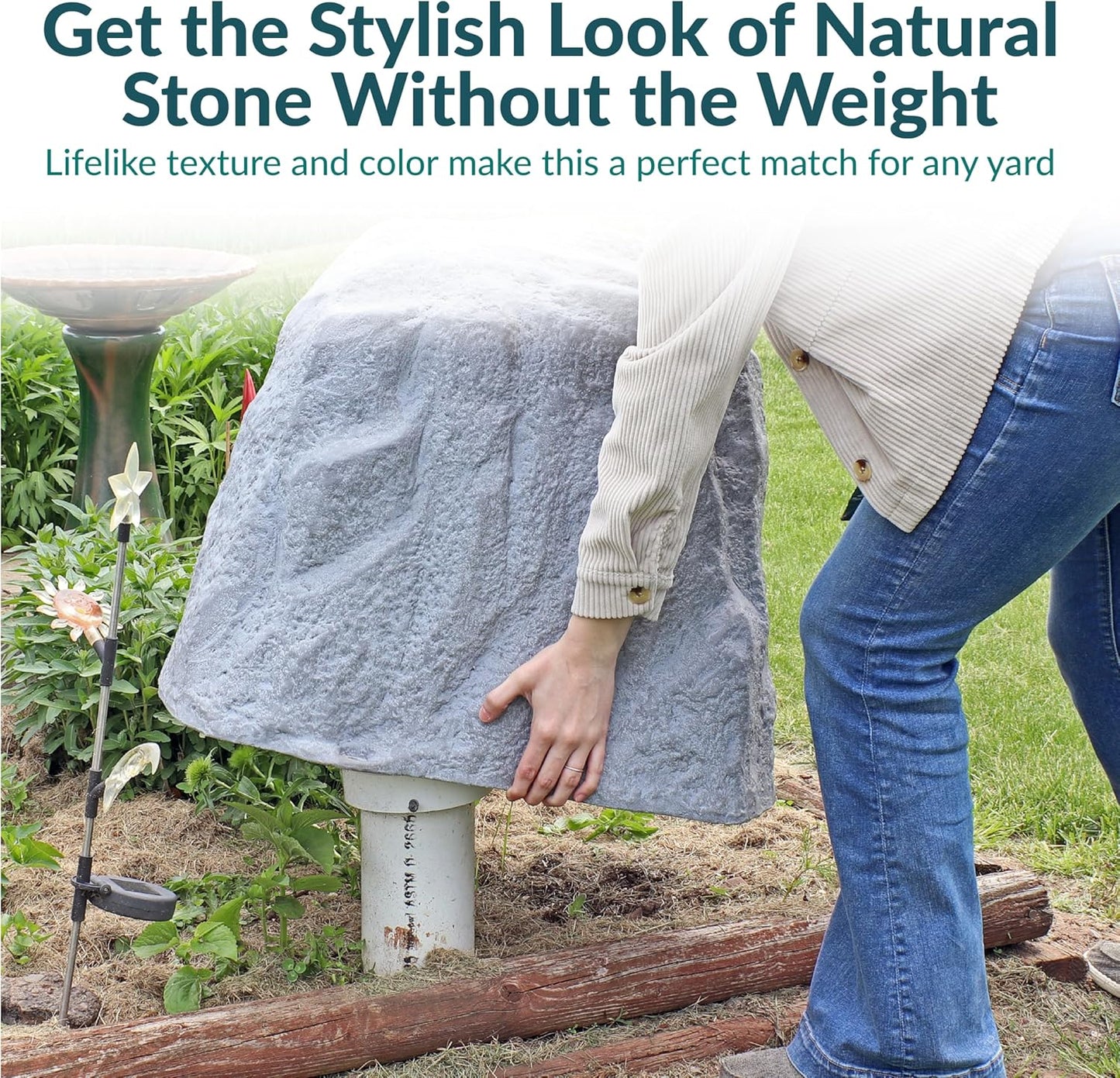 Sunnydaze 21.5” H Polyresin Faux Landscape Rock Cover - Lightweight Fake Rock Well Pump Cover for Outside - Gray