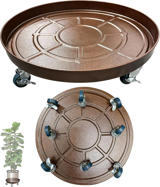 Heavy Duty Plant Caddy with Solid Rubber Wheels, Lockable, Increased Load Capacity, One-Minute Installation, Suitable for Indoor, Outdoor, Patio, Garden Settings, 20 Inches 3PACK, Brown