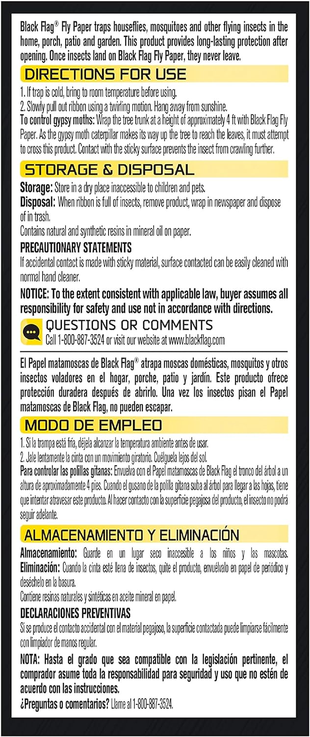 Black Flag Fly Paper 4 Traps, Catches All Flying Insects, 24 Pack