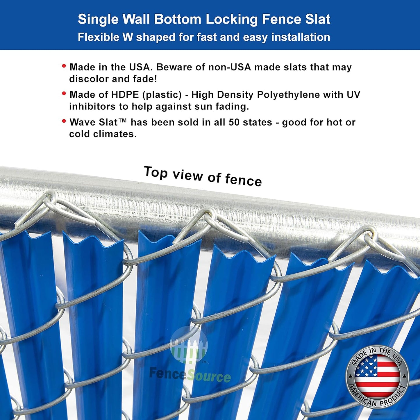 Wave Slat (9 Colors) Single Wall Bottom Locking Privacy Slat for 4', 5', 6', 7' and 8' Chain Link Fence (4 ft, Royal Blue)