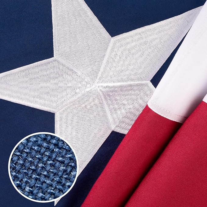 Texas Flag 8x12 ft Deluxe Super Tough Series, Heavy Duty Spun Polyester, All Weather TX Flag High Wind with Embroidered Stars, 4 Brass Grommets, Sewn Stripes, Durable Texas Flags Outdoor Outside