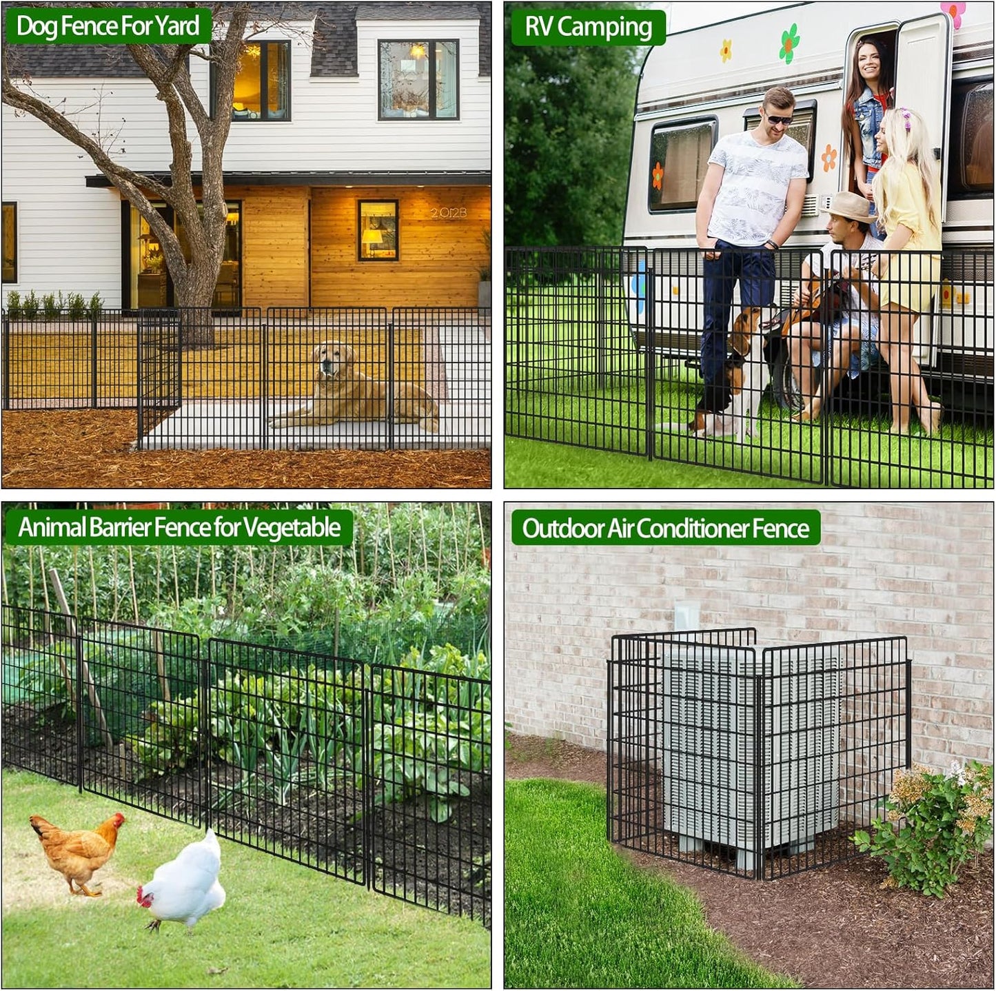 5 Panels Dog Fence Outdoor for Yard, 33 in(H) X 12 ft(L) Decorative Garden Fence Rustproof No Dig Animal Barrier Fencing Metal Wire Panel Border Patio Rabbits Ground Stakes Fencing