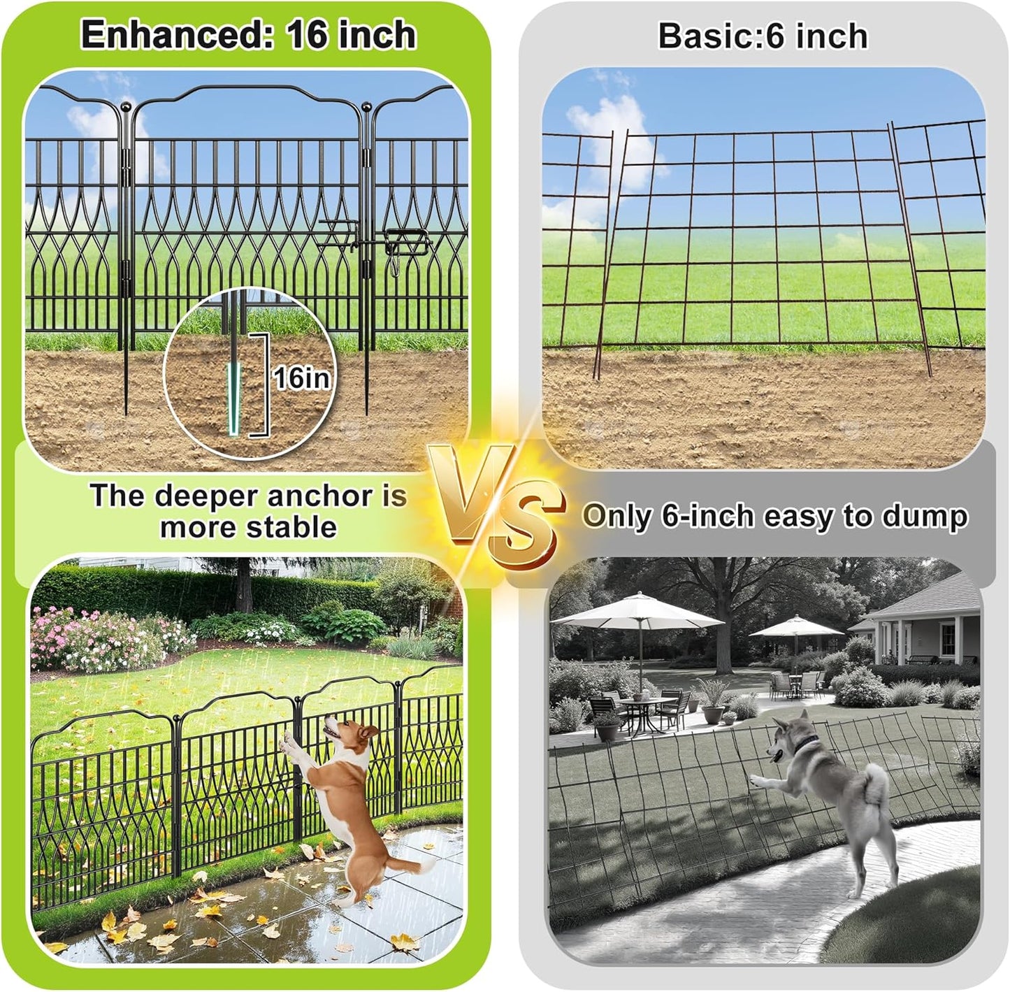 Bepatio 5 Panels Garden Fence with Latch, 27.6in (H) x 9.8ft (L) Dog Fence Outdoor for Yard, Arc Metal Fencing Panels, Animal Barrier Fencing for Outdoor, Patio, Flower Bed