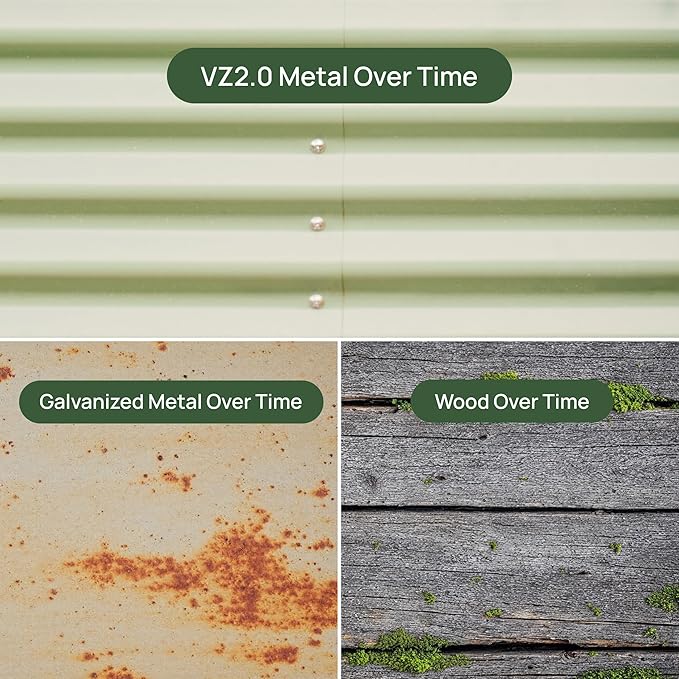 Vego garden 26" Extra Tall Raised Garden Bed Kits, 4 in 1 Modular Raised Planter Box for Vegetables Flowers Fruits Oval Metal Raised Garden Pearl White