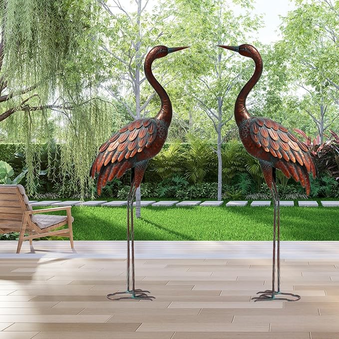 chisheen Outdoor Garden Crane Statues and Sculptures Metal Yard Art Statue for Garden Decoration Large Size (2)