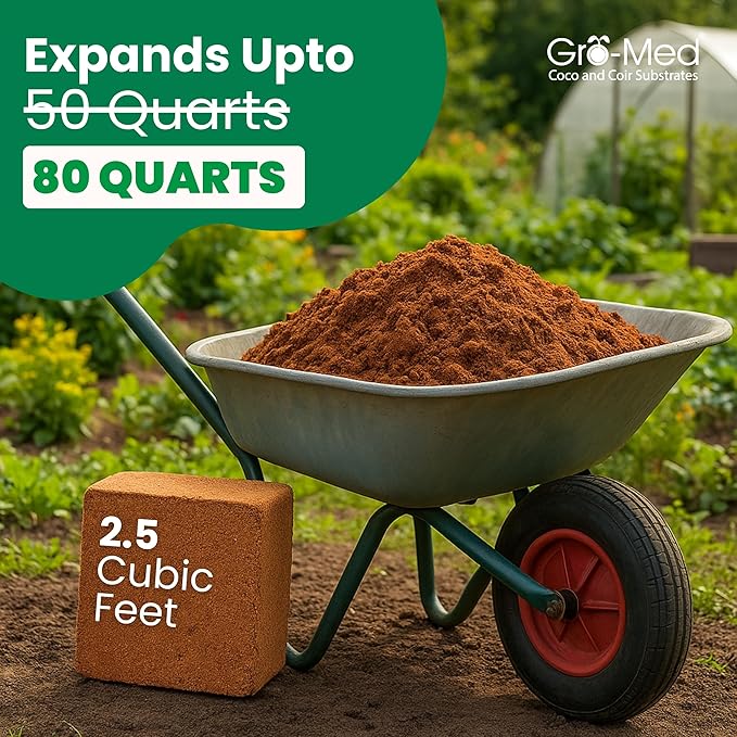 Gro-Med Coco Coir Brick 10 lbs – Expands to 80 Quarts – NPK Enriched Organic Coconut Coir – Potting Soil for Indoor Outdoor Plants, Seed Starter, Vegetables, Mushrooms, Gardening Use