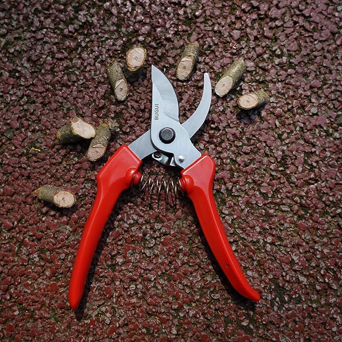 7" Small Pruning Shears Garden Shears - Premium Alloy Steel Bypass Pruner, Precision-ground Blades, Heavy Duty Gardening Tools, Red