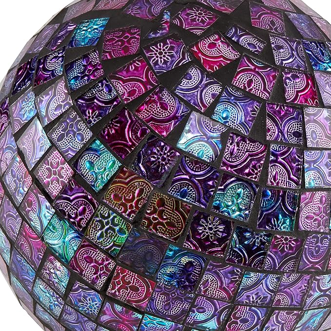 Alpine Corporation 10" Diameter Indoor/Outdoor Glass Mosaic Gazing Globe Yard Decoration, Purple Embossed Tile
