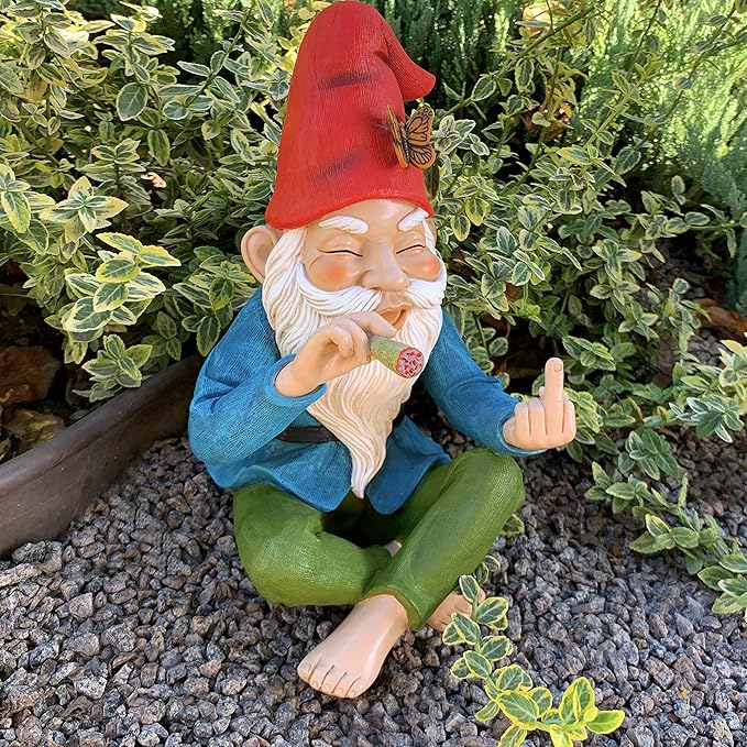 Mood Lab Garden Gnome - Relaxed Gnome - 9.6 Inch Tall Statue Lawn Garden Figurine - for Outdoor or House Decor