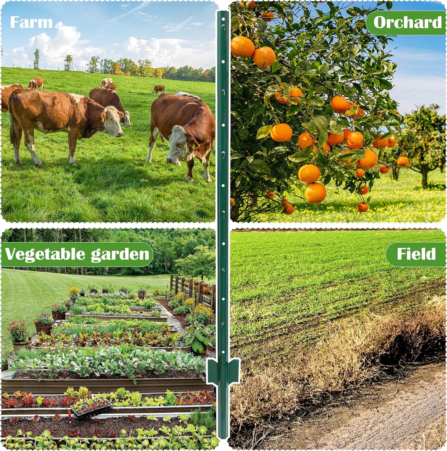 Sunnyglade 20 Pack 3.8 FT Heavy Duty Metal U-Post Garden Fence Stakes, No Dig U-Channel Fence Posts, Corner Anchor Poles for Wire, Electric, Mesh Fencing (20)