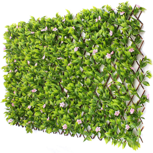 3rd Street Inn™ Leaf Trellis - Bamboo Greenery Panel - Boxwood and Ivy Privacy Fence Substitute - DIY Flexible Fencing (1, Pink Flower Sakura)