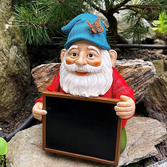Mood Lab Garden Gnome with Chalkboard Sign - Funny Gnome Statue - 8.7 Inch Tall Lawn Figurine - for Outdoor & House Decor