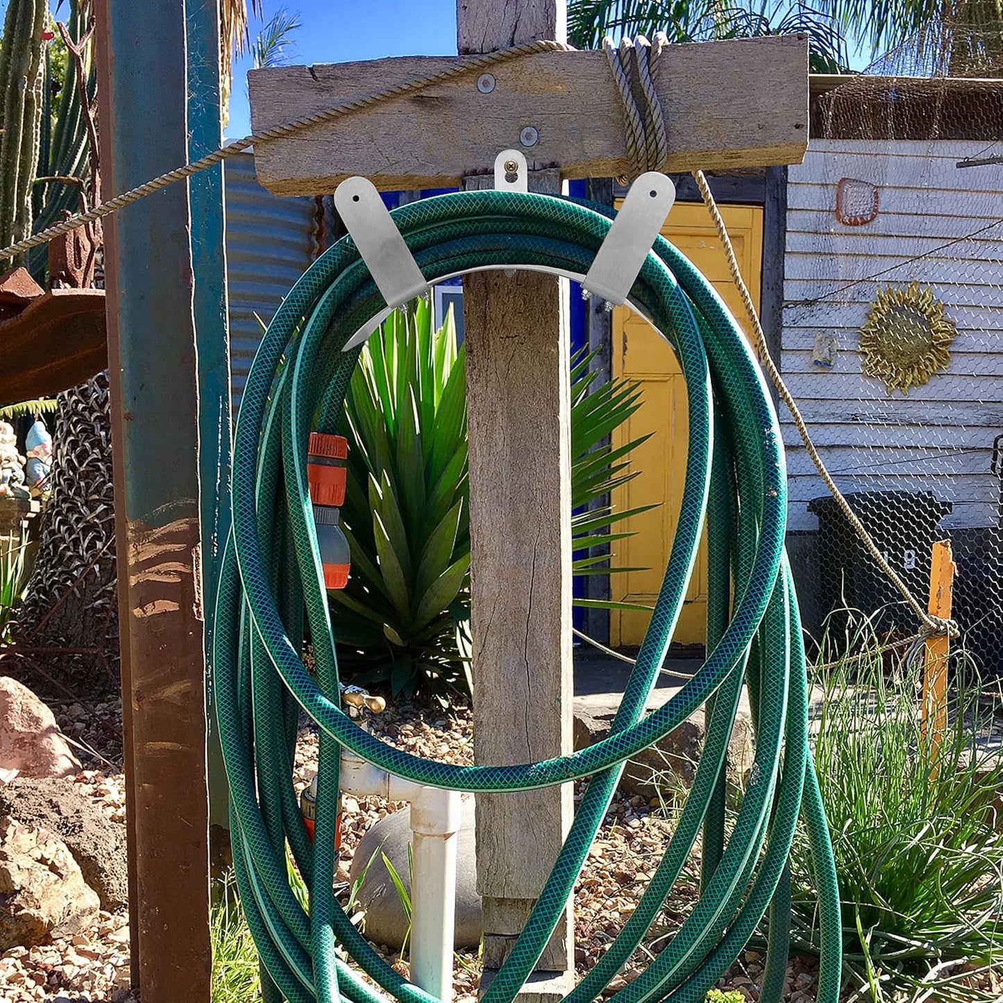 Gardzen Stainless Steel Hose Holder, Wall Mount Garden Hose Bracket Hanger for Outside