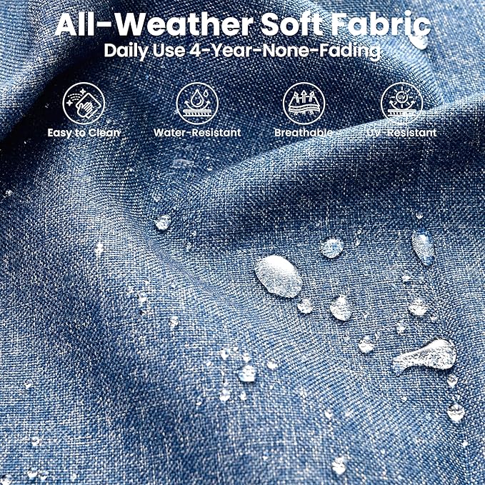 ovios 10 Pieces Patio Furniture Set, Outdoor Wicker Sofa Couch with Rocking Swivel Chairs Solar Lights Table Fire Pit, Modern Deep Seat Rattan Conversation Sets, Denim Blue