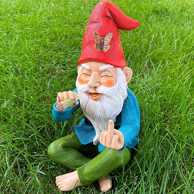 Mood Lab Garden Gnome - Relaxed Gnome - 9.6 Inch Tall Statue Lawn Garden Figurine - for Outdoor or House Decor