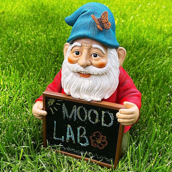 Mood Lab Garden Gnome with Chalkboard Sign - Funny Gnome Statue - 8.7 Inch Tall Lawn Figurine - for Outdoor & House Decor