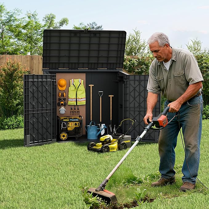 Outdoor Storage Shed 36 Cu. Ft. Resin Garden Horizontal Storage Extra Large Capacity Weather Resistant Storage Box, Lockable Resin Waterproof Shed, Black